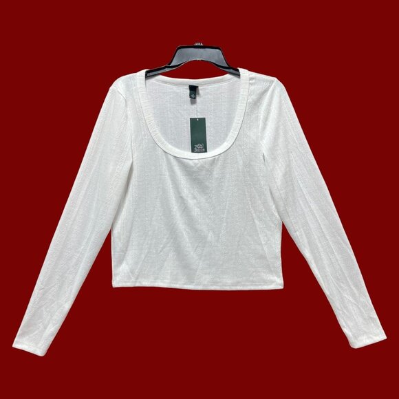 Wild Fable - Women's Long Sleeve Pointelle T-Shirt - White - Extra Large - Picture 1 of 13